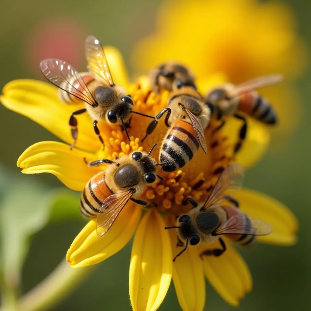 Bees pollinating crops in agriculture, showing their essential role in food production