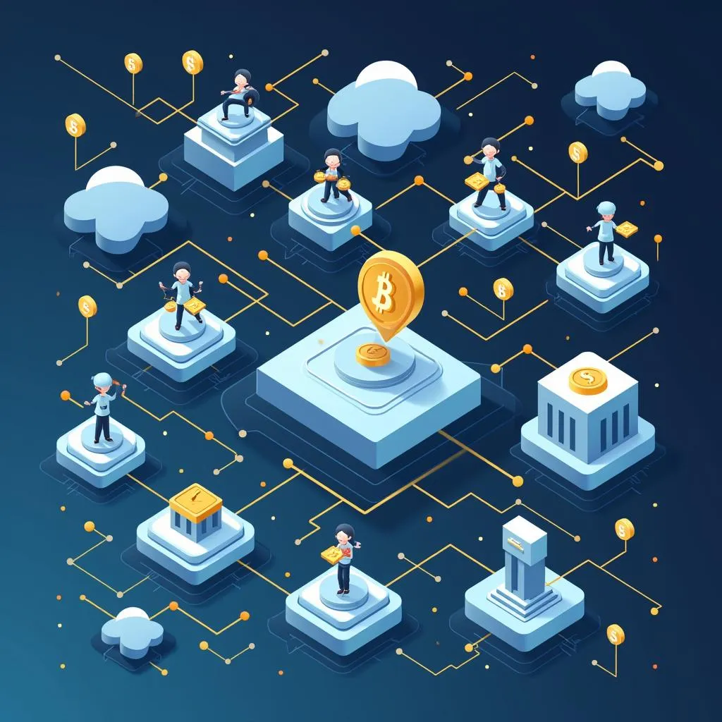 Blockchain-based DeFi financial system illustration