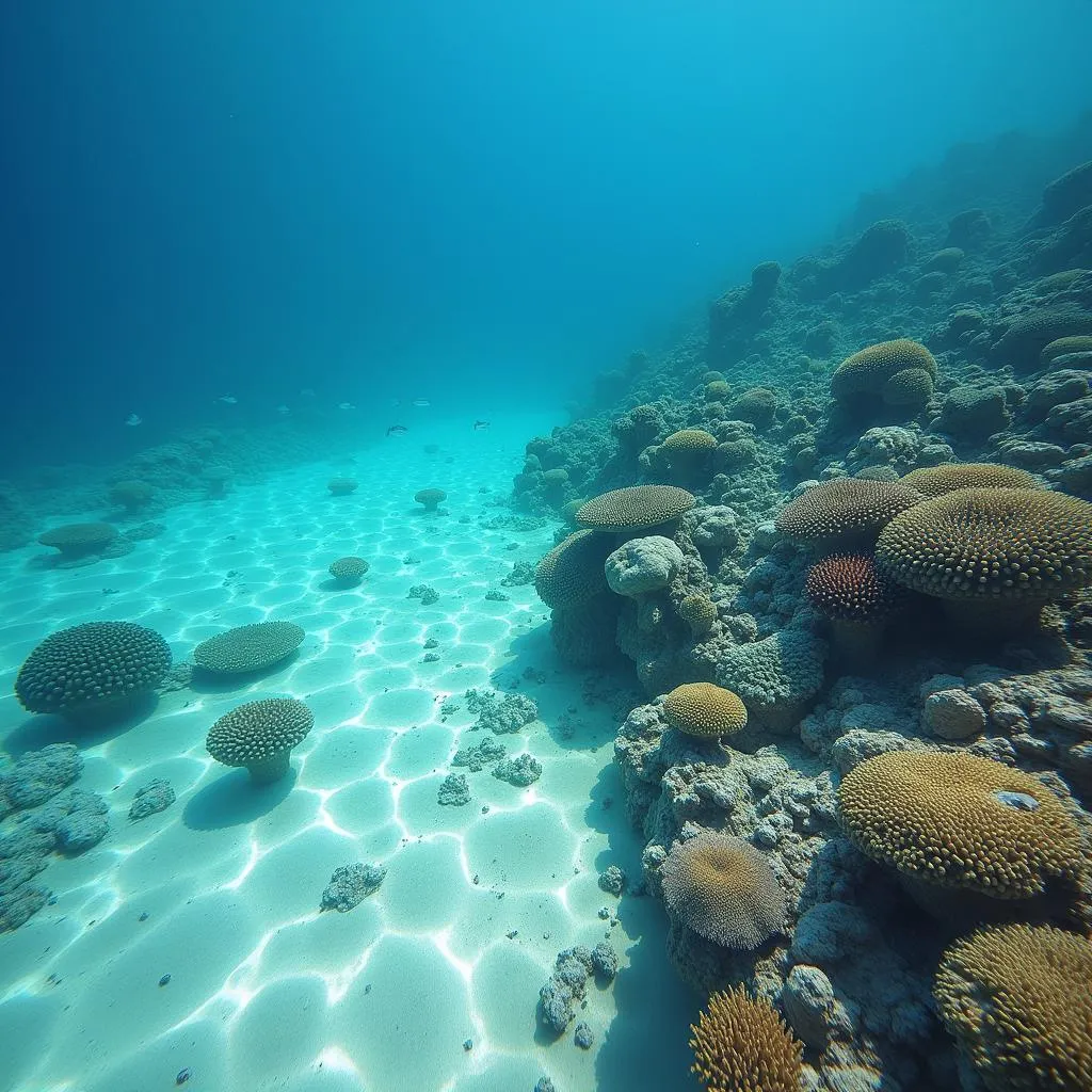 Bleached coral reefs showing signs of vulnerability and stress