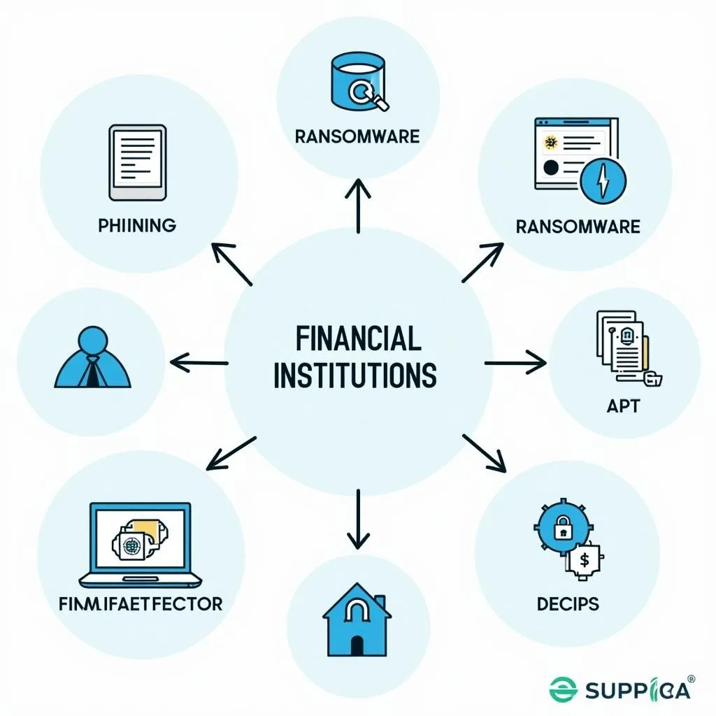 Financial institutions face increasing cybersecurity risks from phishing, ransomware, and APTs, requiring advanced security measures.