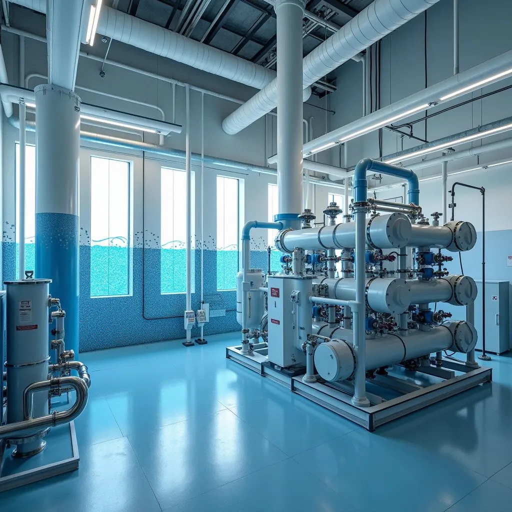 Desalination plant processing seawater into fresh water