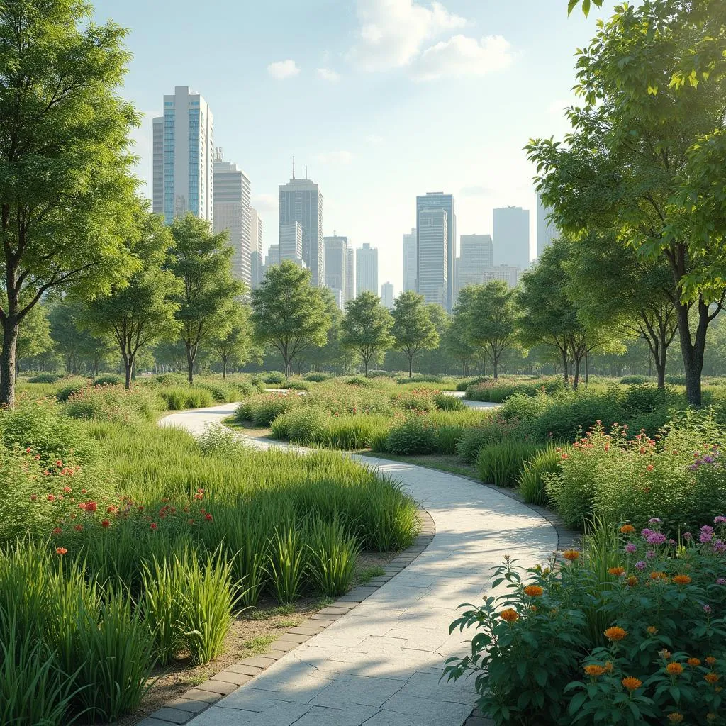 Eco-friendly urban park promoting sustainability and biodiversity