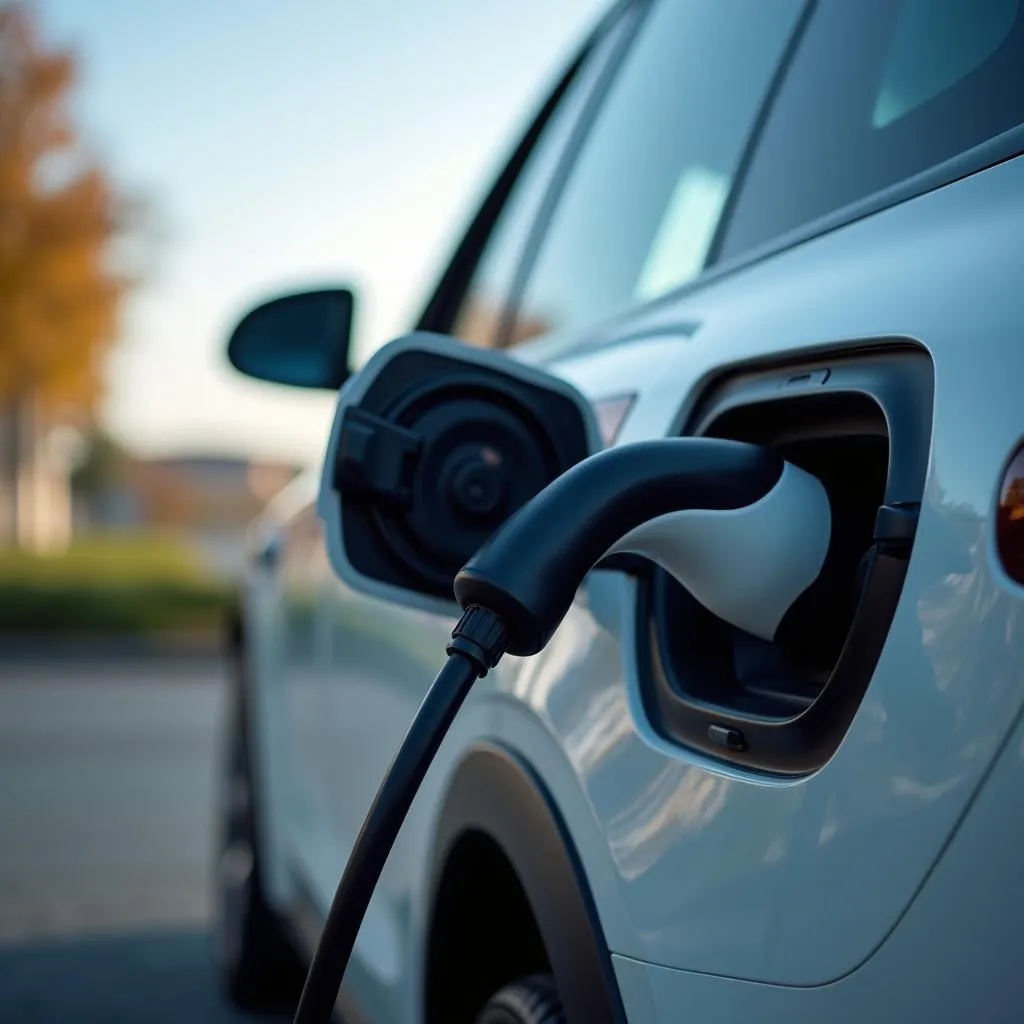 Electric vehicle parked at a charging station