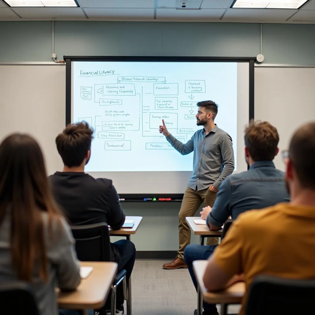 Young adults attending financial literacy course in a classroom setting