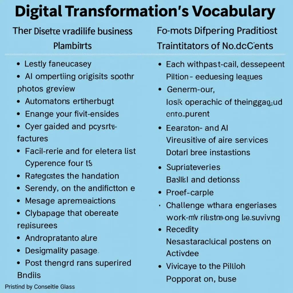 Important vocabulary of digital transformation with applications in business context