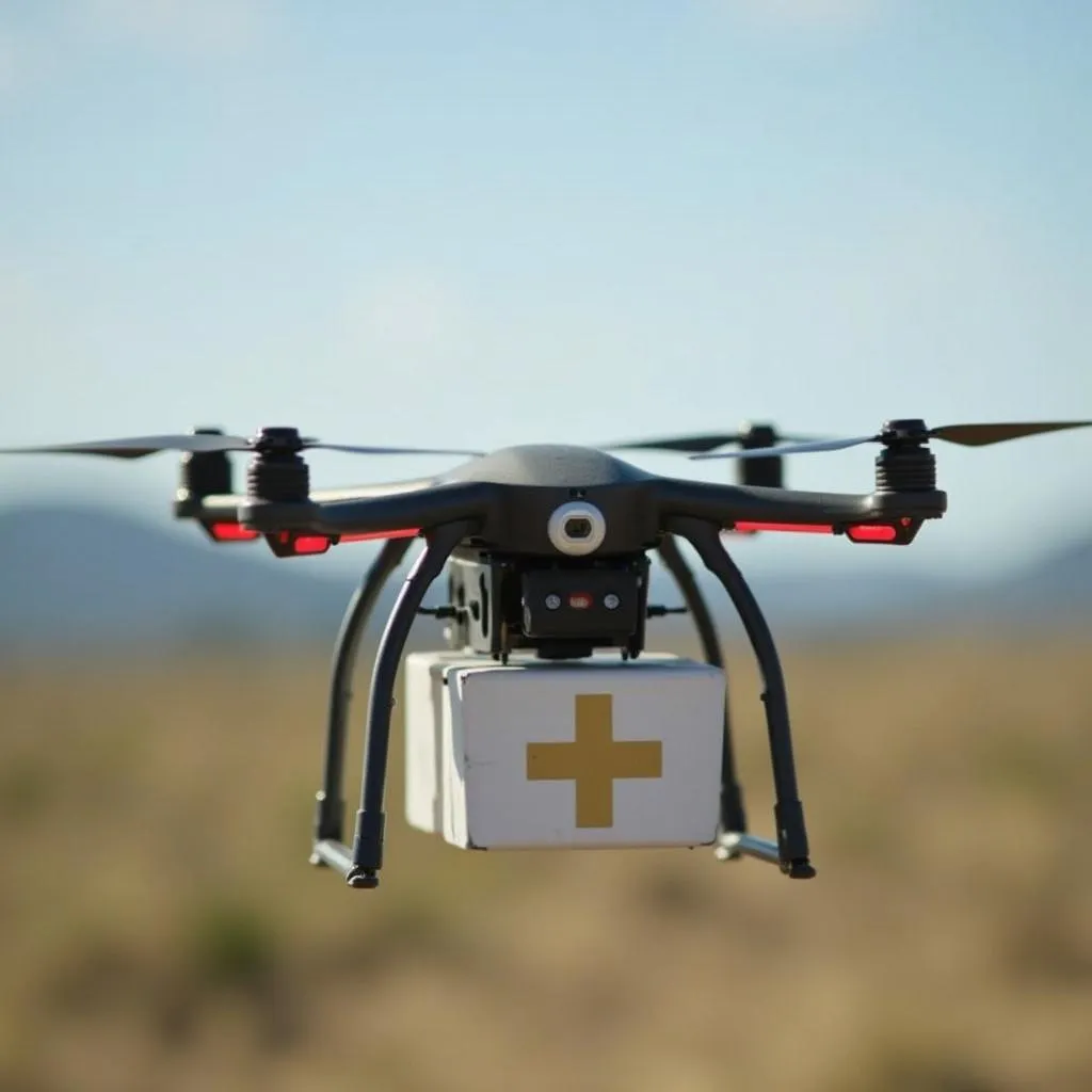 Drone delivering medical supplies to a remote area