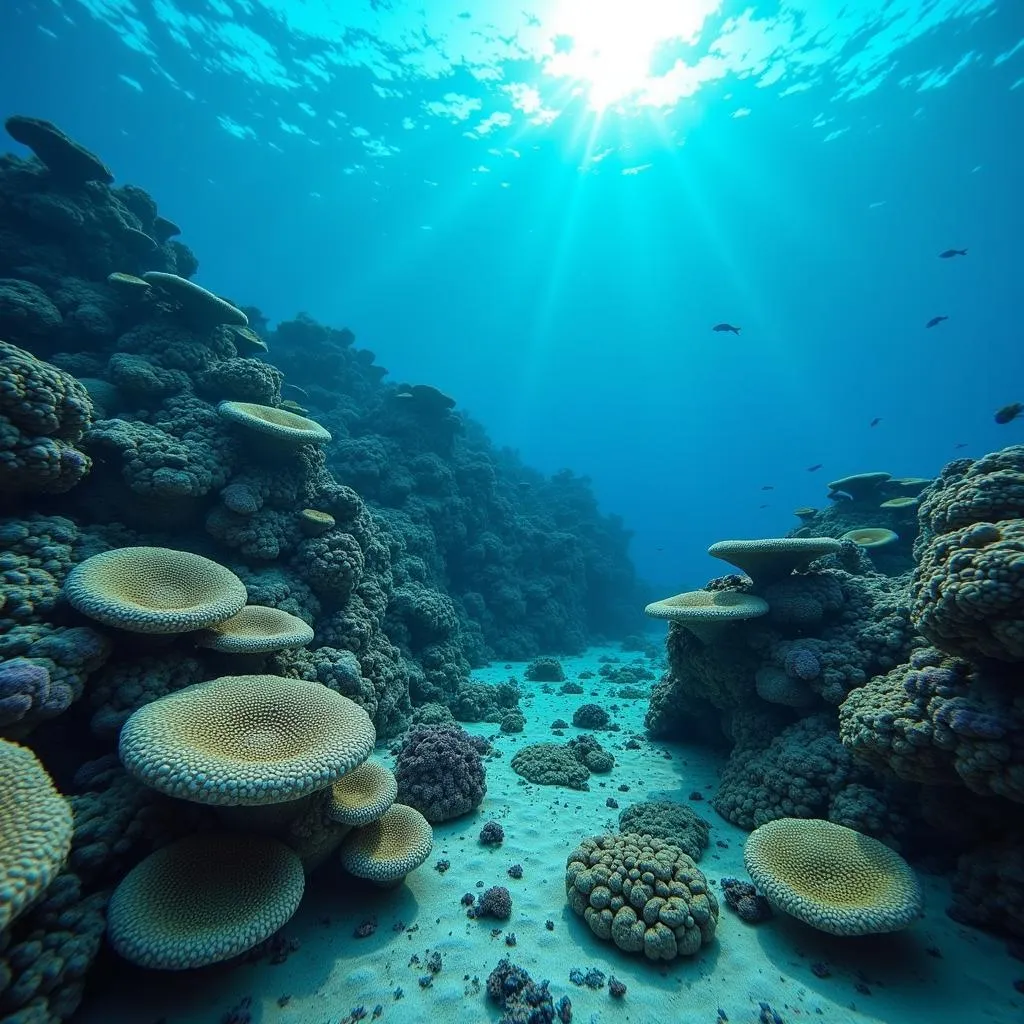 Ocean acidification reduces calcium carbonate availability and weakens coral structures