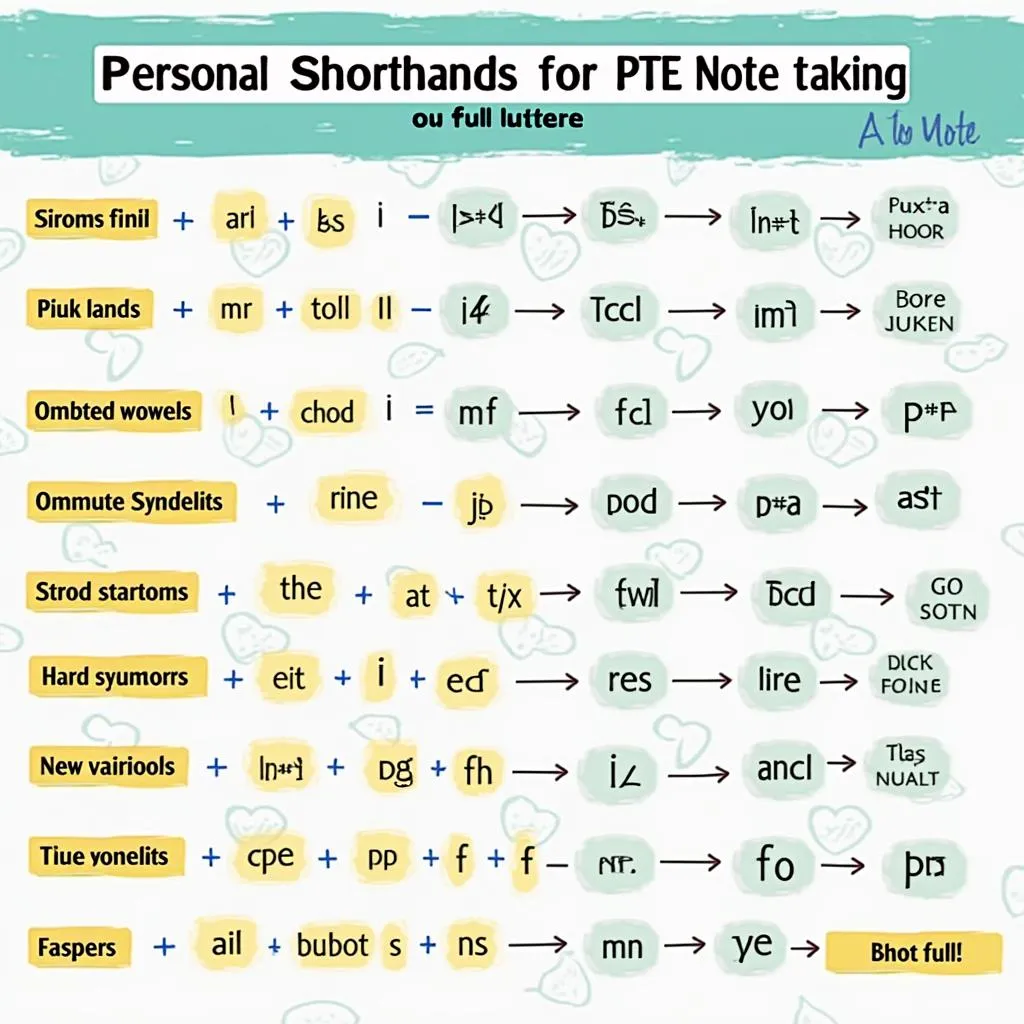 Examples of personal shorthand for PTE note-taking