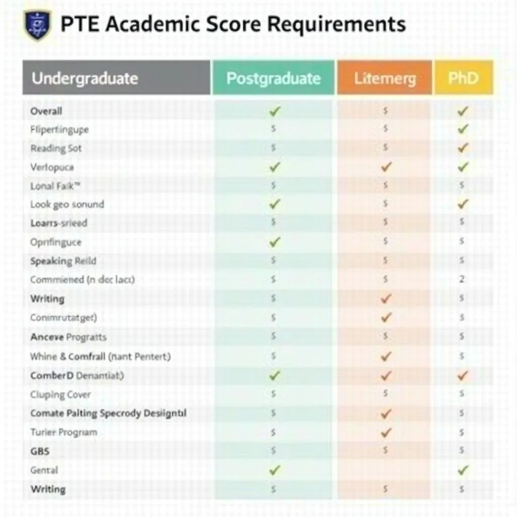 PTE Academic Score Requirements Chart