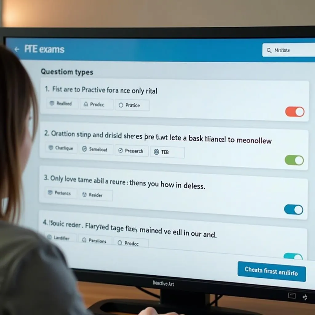 PTE exam interface simulation on a computer screen