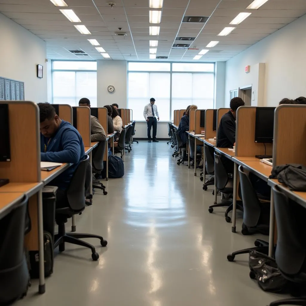 PTE exam room layout with individual workstations