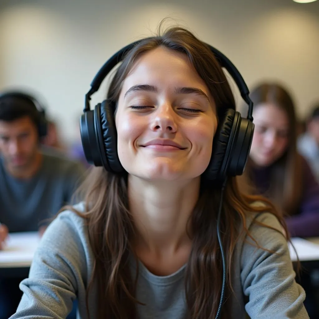 Student using focus techniques during PTE listening test