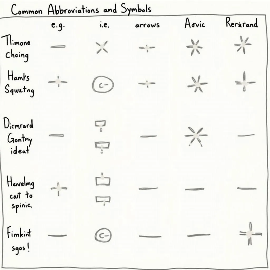 Abbreviations and symbols for PTE note-taking