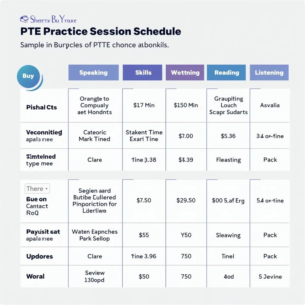 Structured PTE practice session layout