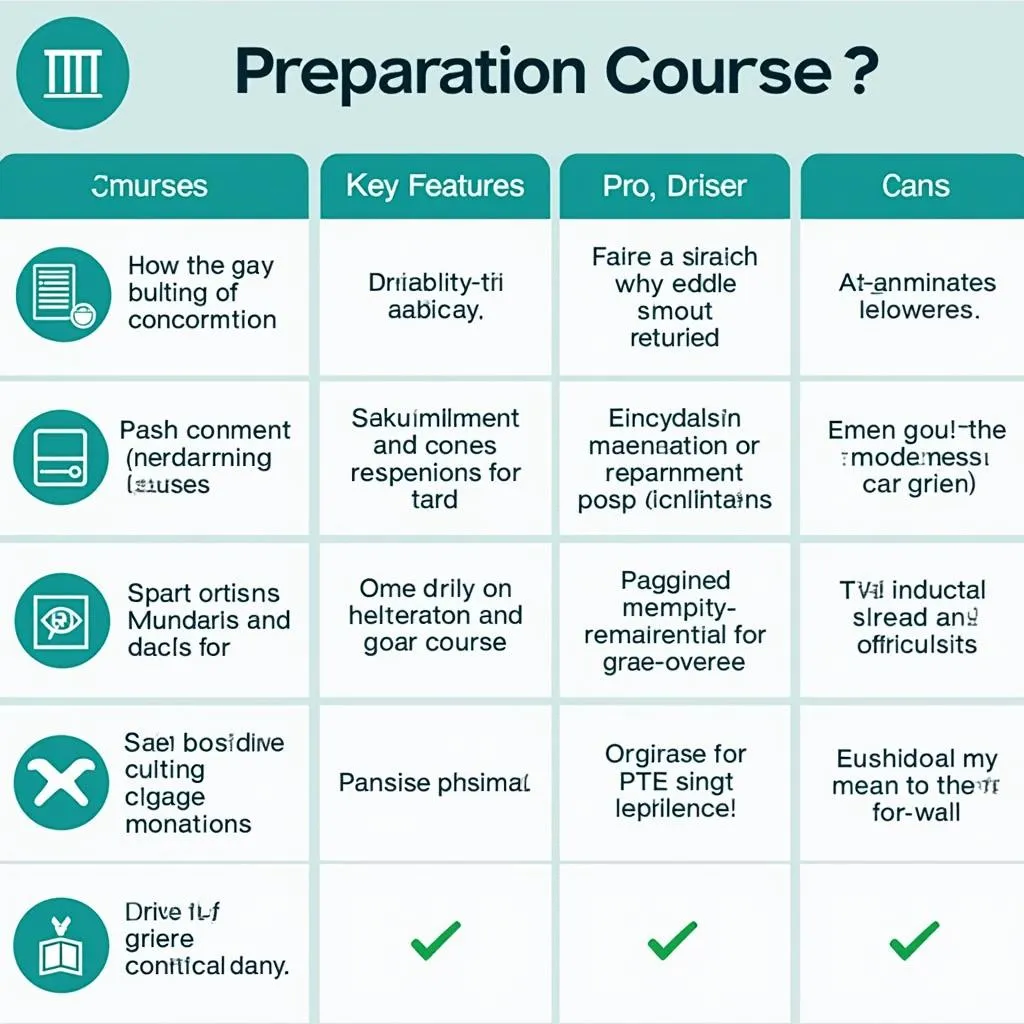 PTE Official Preparation Courses Comparison Chart