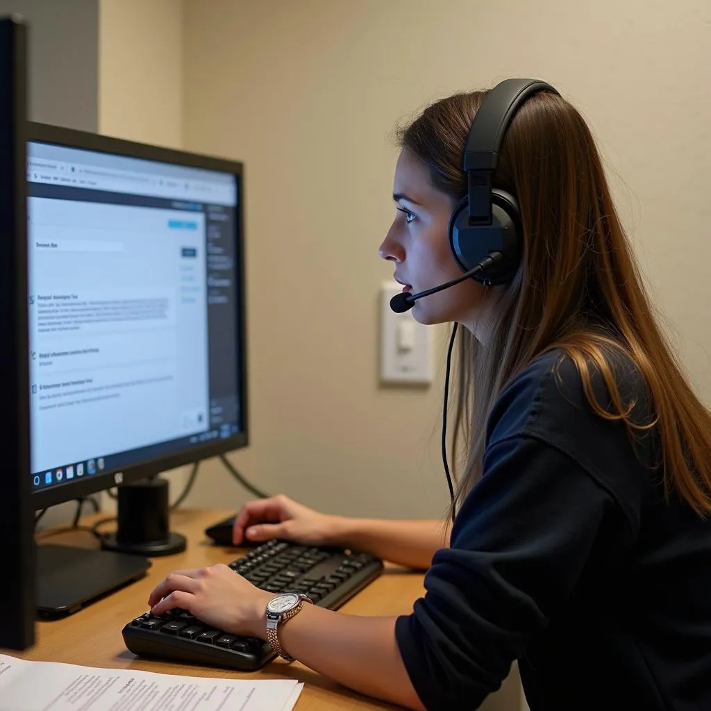 Student practicing PTE speaking in simulated exam conditions