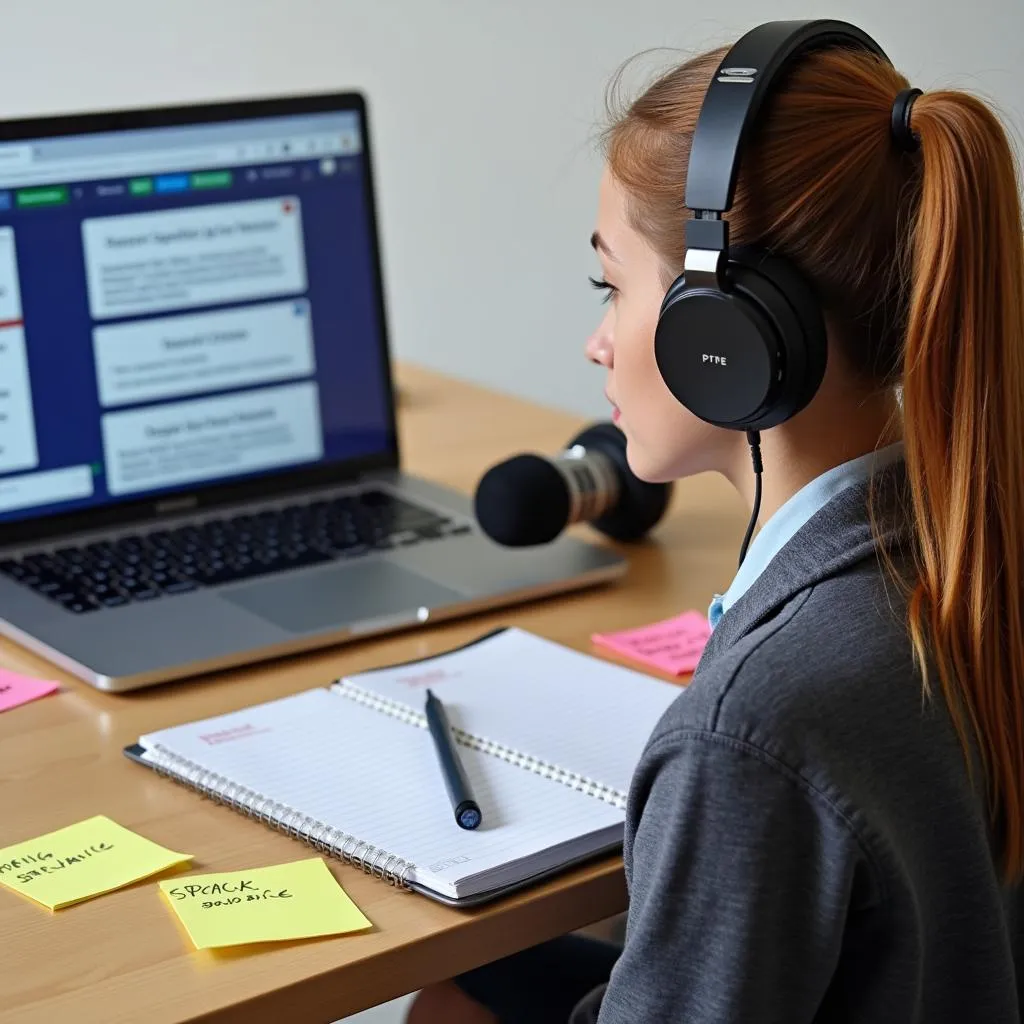 Student preparing for PTE speaking test