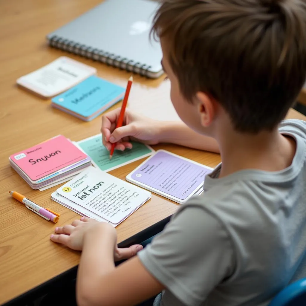 PTE test-taker using vocabulary flashcards