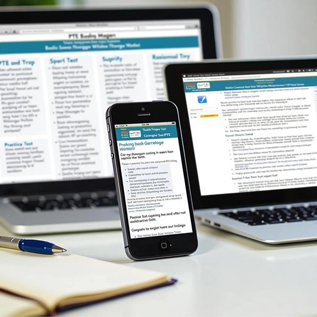 PTE study materials on various digital devices