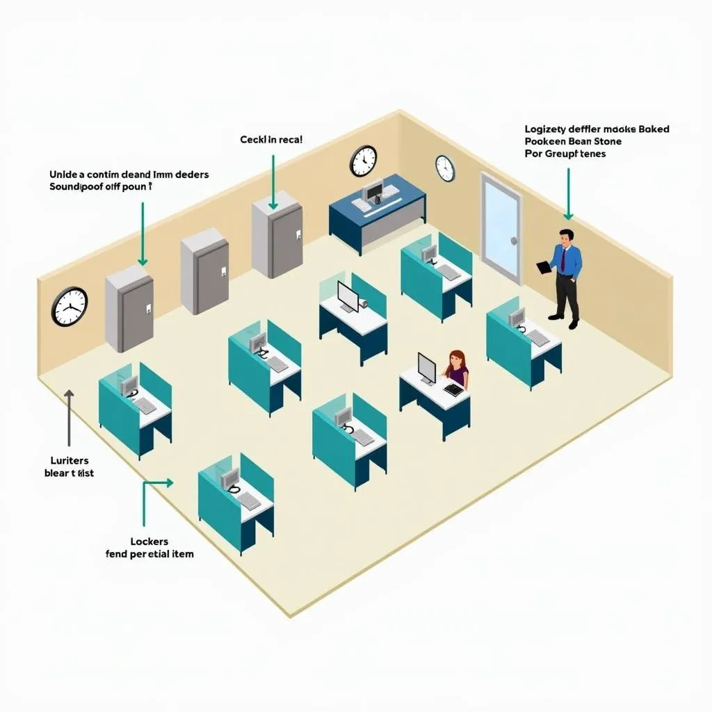 PTE test center computer setup and seating arrangement