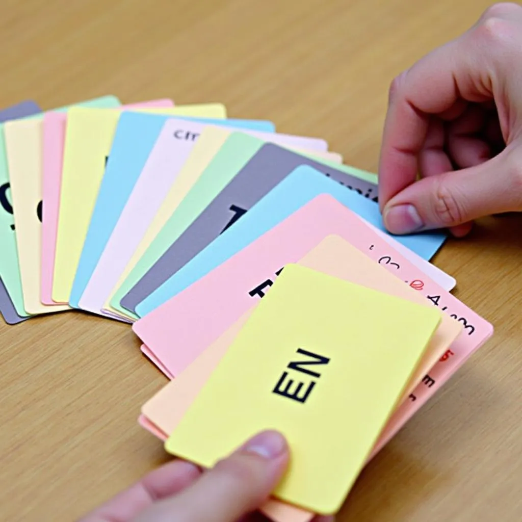 Colorful PTE vocabulary flashcards