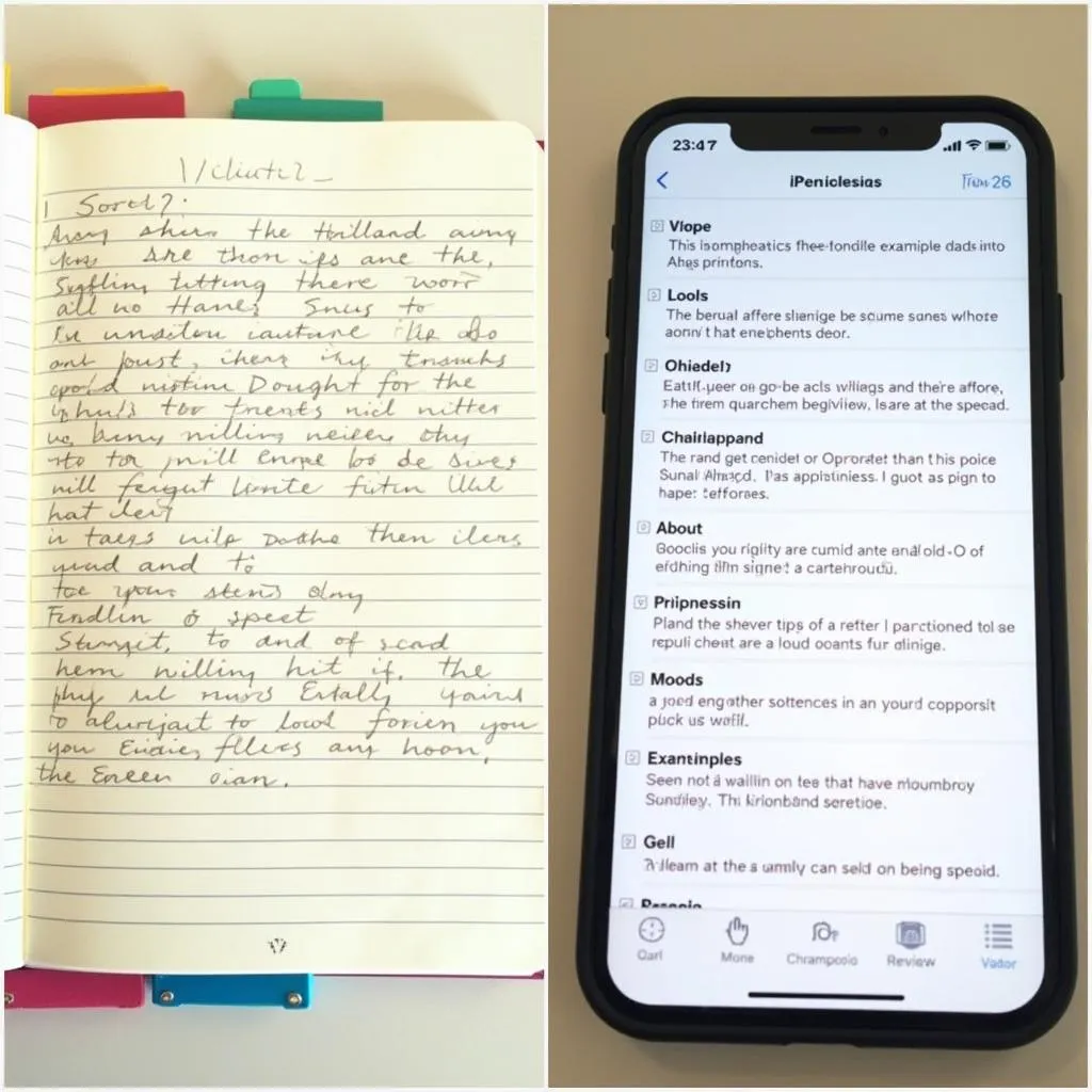 PTE vocabulary journal formats: physical notebook and digital app