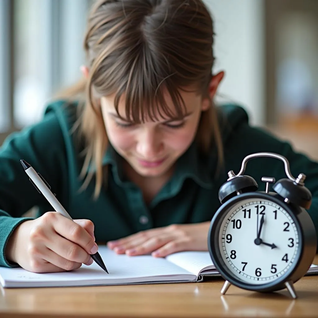 Student practicing PTE writing with timer