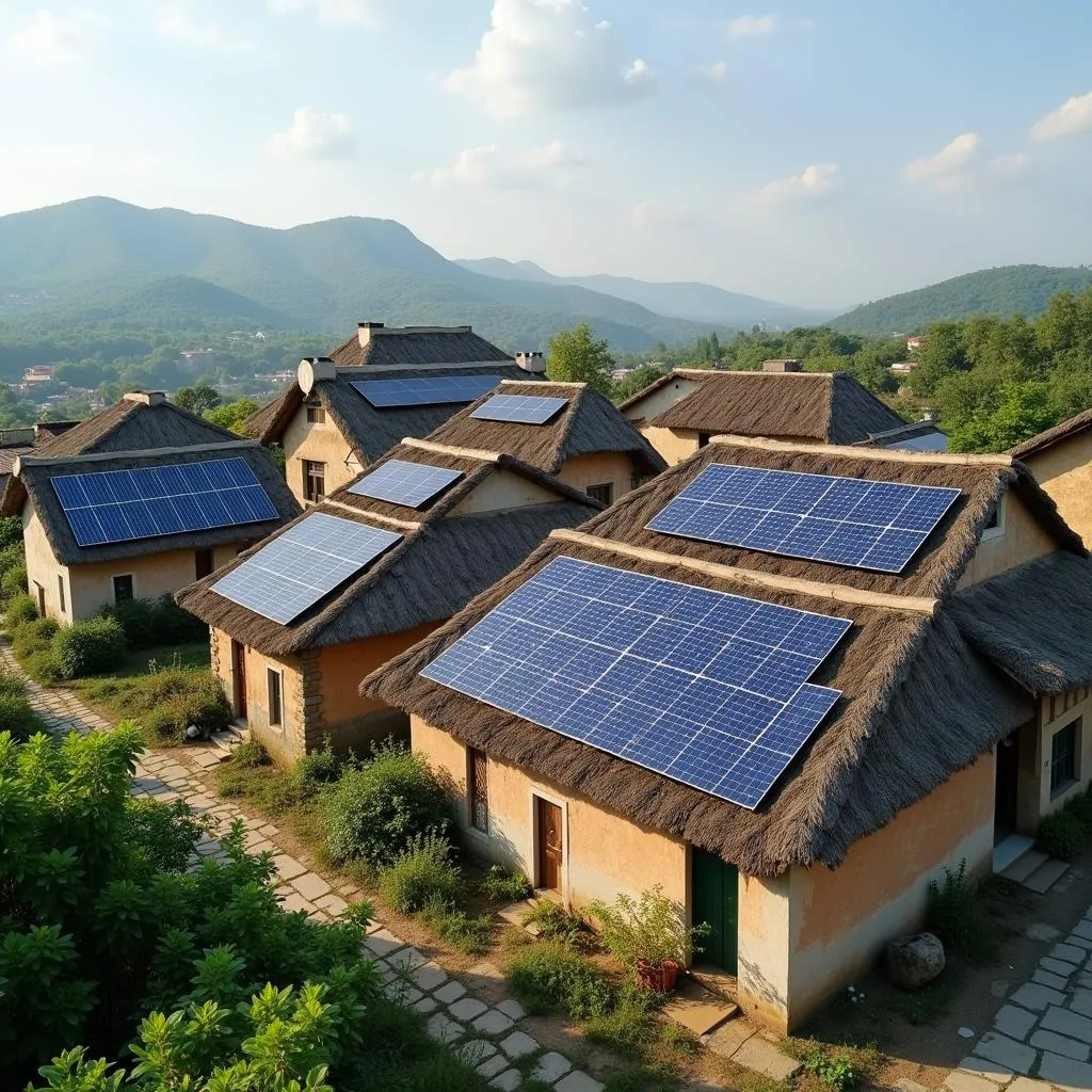 Solar panels installed in a rural community empowering local development