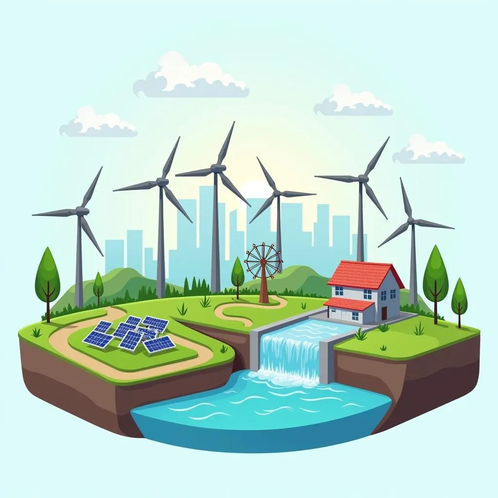 Examples of renewable energy sources including solar and wind