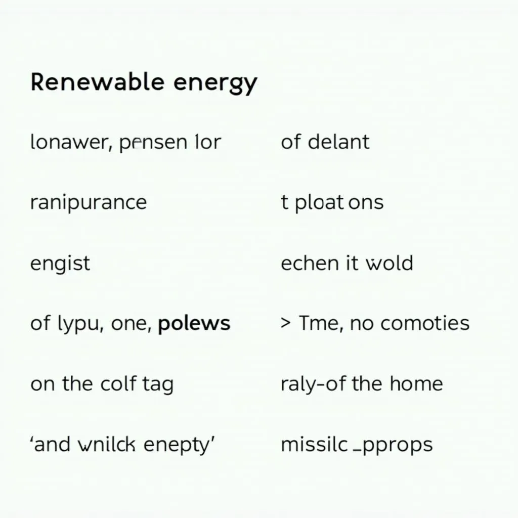 Vocabulary table for renewable energy technologies