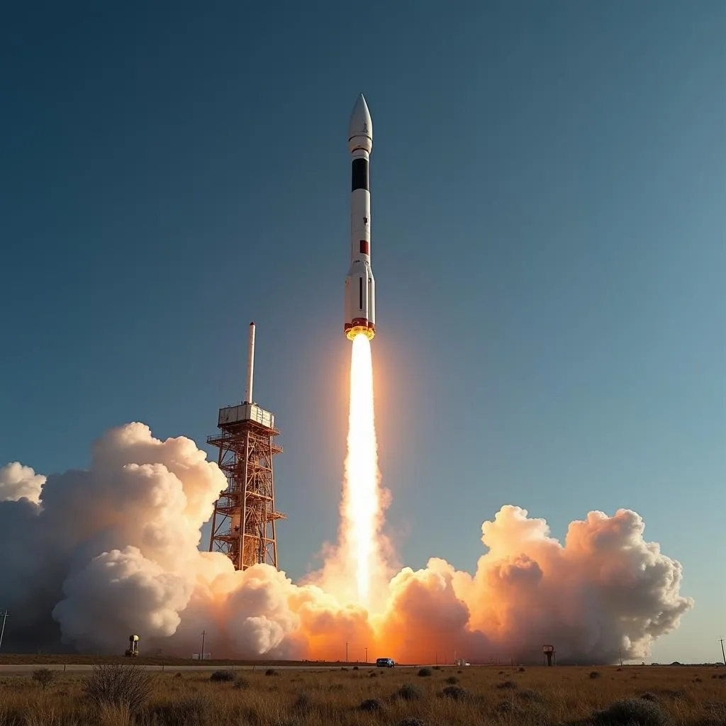 A rocket launch illustrating technological advancements in space tourism