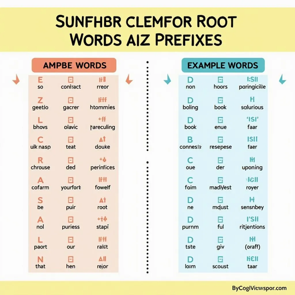 Root words and prefixes chart for spelling improvement