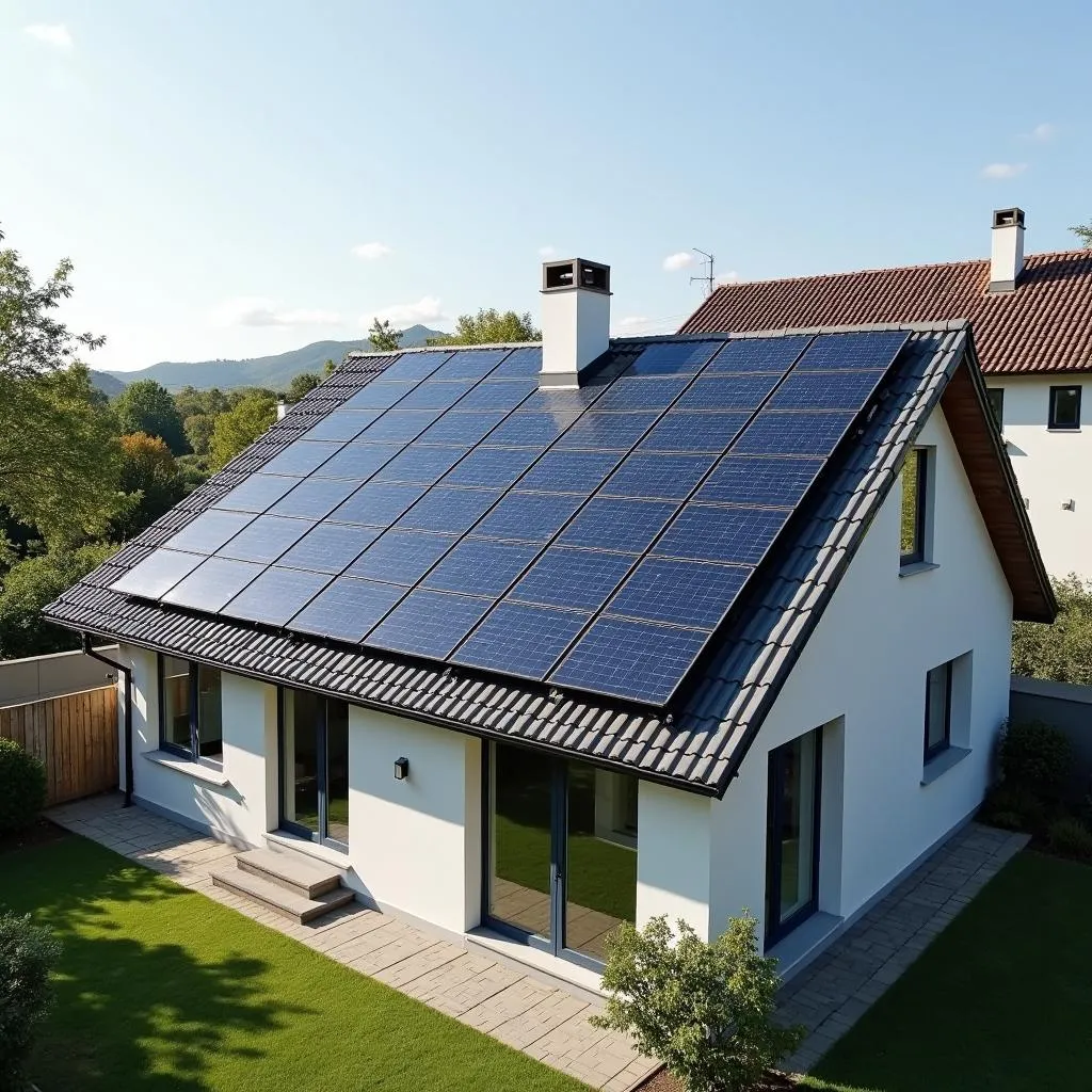 Home with rooftop solar panels installed