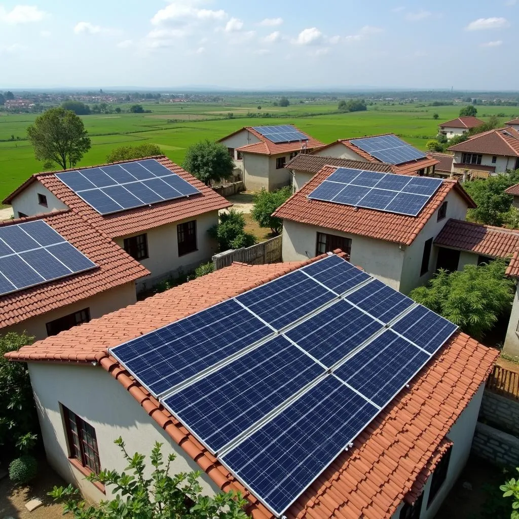 Solar panels in rural areas providing clean energy