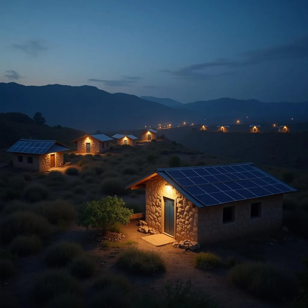 Solar power installations in rural areas, demonstrating their impact on development and education.