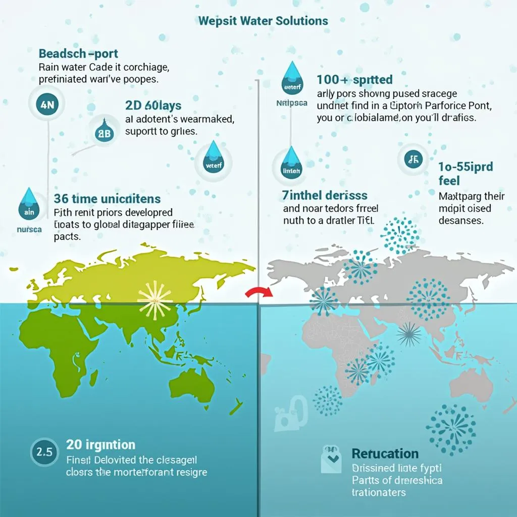 Depiction of technological interventions like desalination and AI-driven irrigation in managing water scarcity